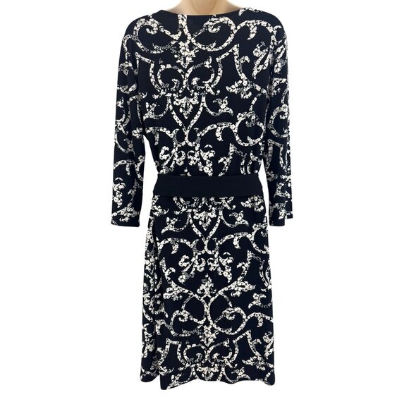 White House Black Market Baroque Print Faux-Wrap Dress with Tie Size 12 Fall - Picture 3 of 5
